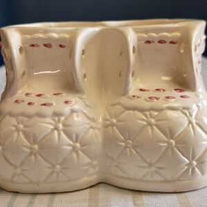 My-Neil Cream and Pink Ceramic Booties Vintage Planter